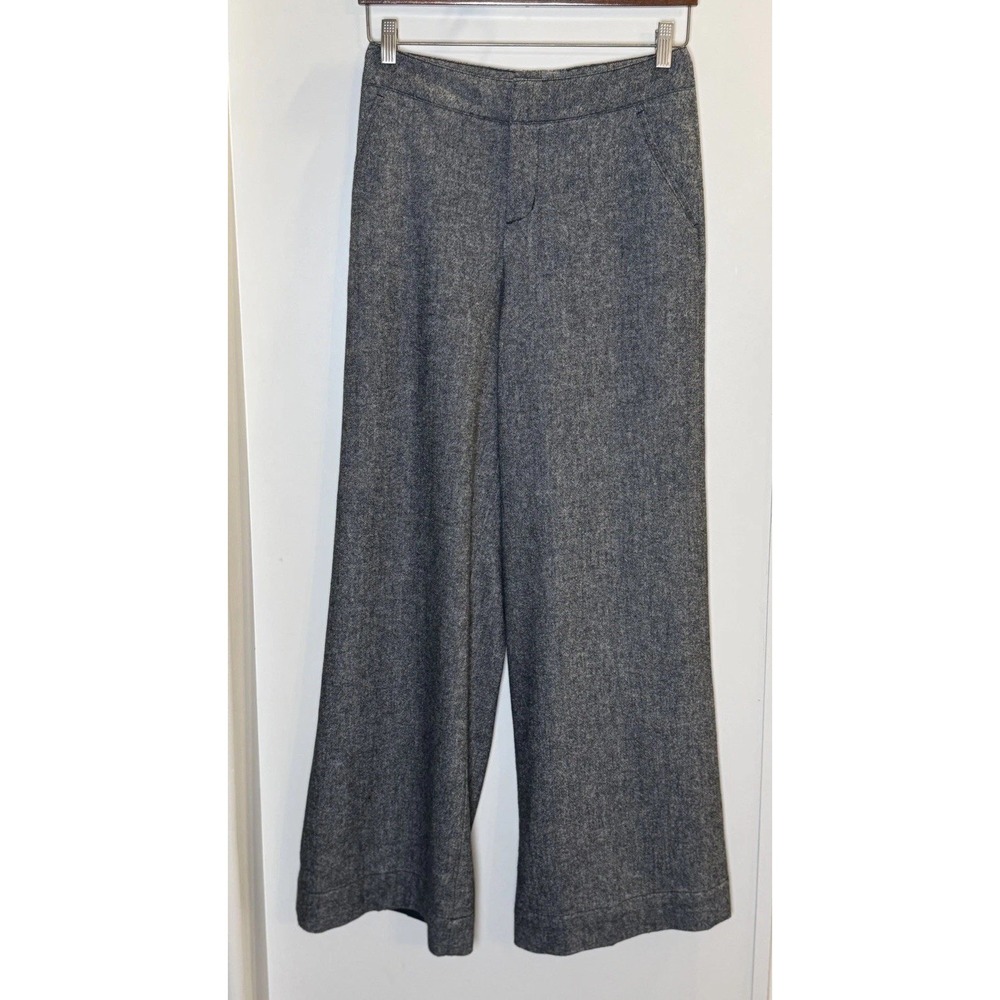 Garnet Hill Women Dress Pants Size 4 Wool Blend Charcoal Gray Wide Leg Office
